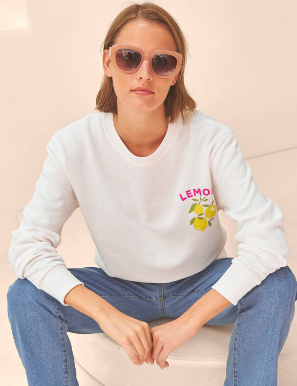 Sweat imprim&eacute; en molleton gratt&eacute; (&eacute;cru)