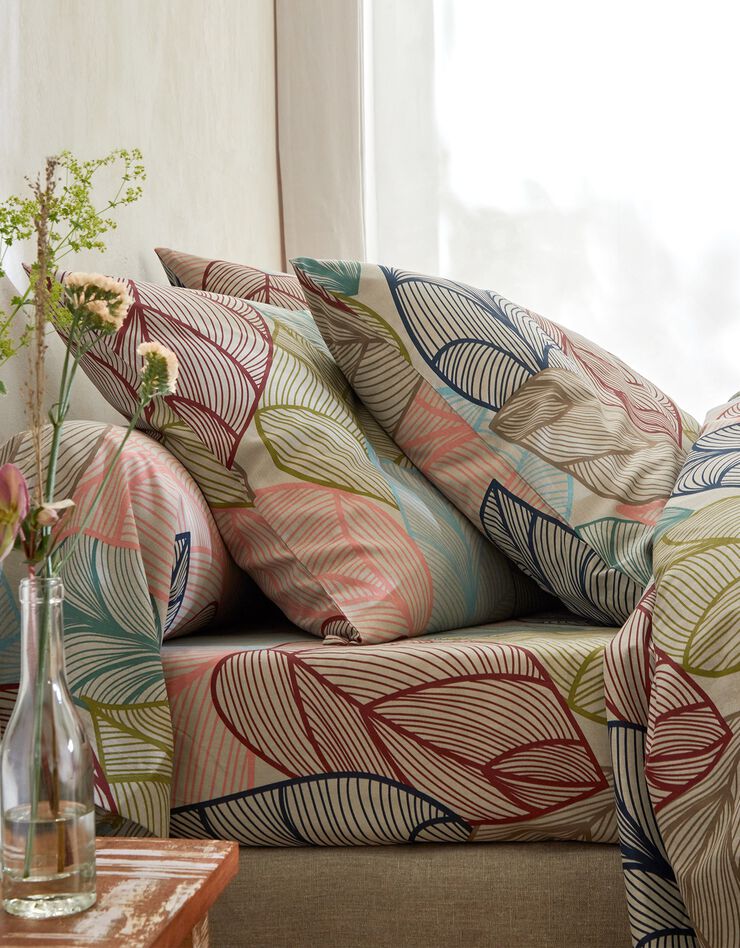 Bedlinnen Elsa in polykatoen met bladerenmotief (beige)