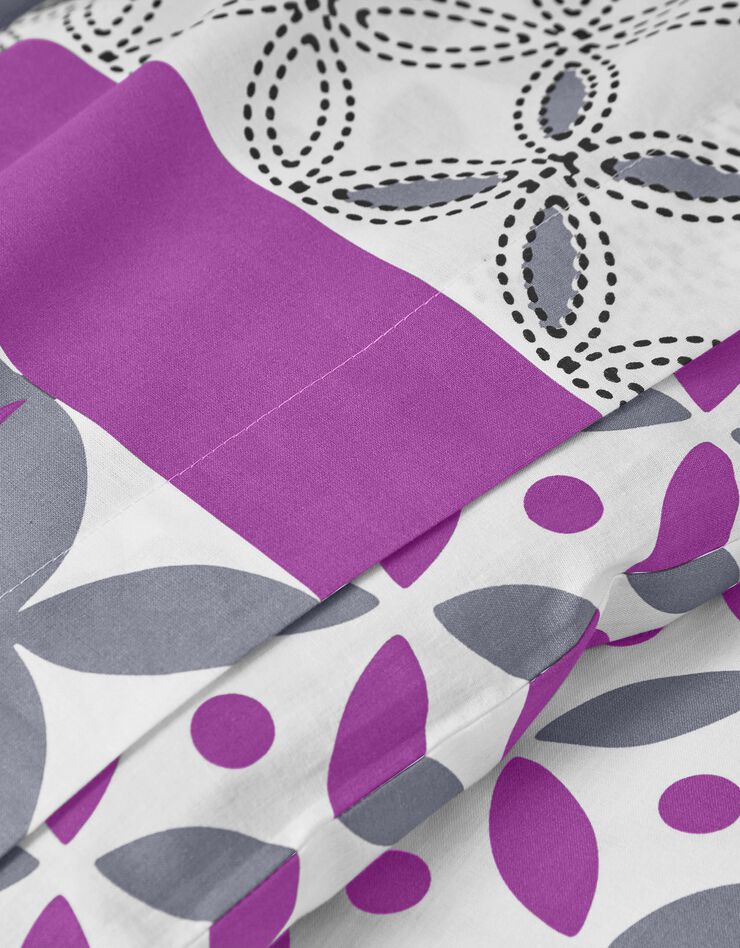 Linge de lit Marlow en coton motifs géométriques (gris / violet)