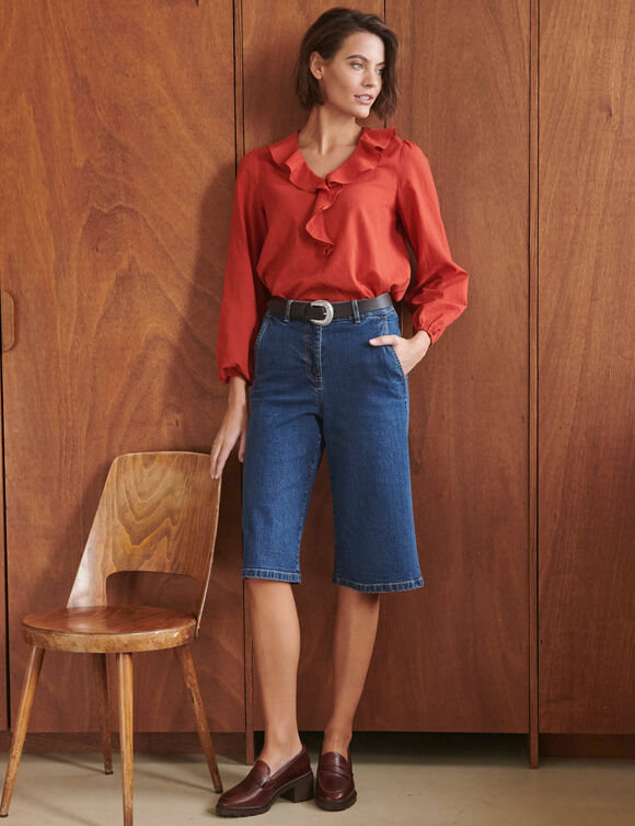 Bermuda met rechte, wijde pasvorm, jeans (stone)