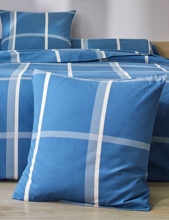 Bedlinnen C&eacute;sar, in katoen met ruitjesprint (blauw)