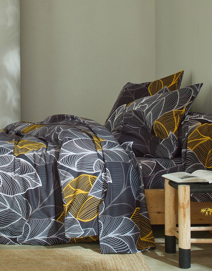 Linge de lit Elsa en polycoton à motifs feuilles (gris)