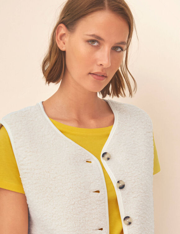 Veste sans manches, maille bouclette (&eacute;cru)