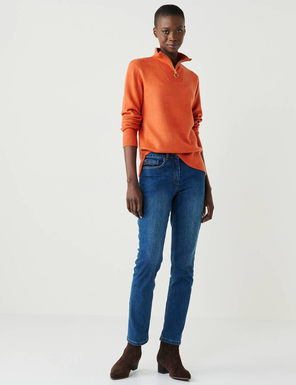 Pull col camionneur zipp&eacute;, maille moelleuse (paprika)