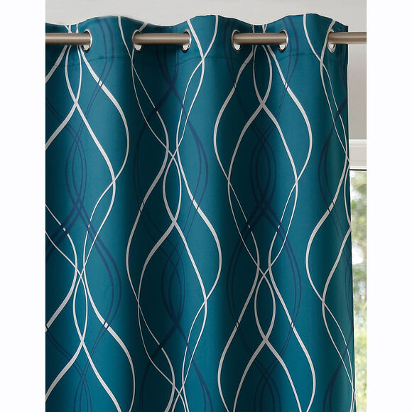 Verduisterend gordijn met golvende motieven (smaragd)