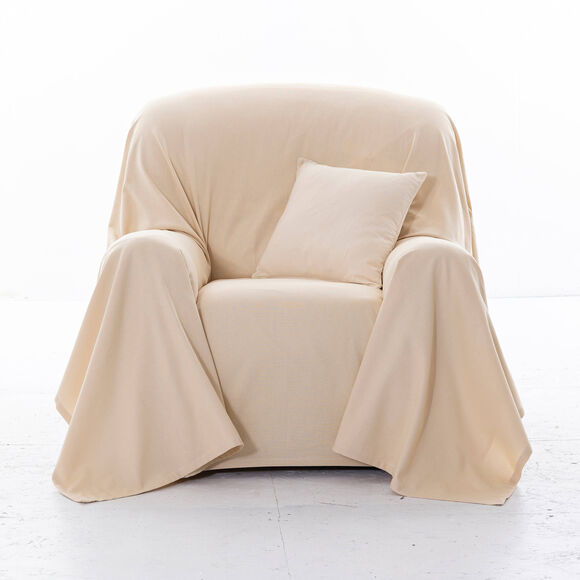 Jeté canapé coton bachette uni (écru)