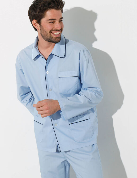 Pyjama in effen popeline van polyester/katoen (lichtblauw)