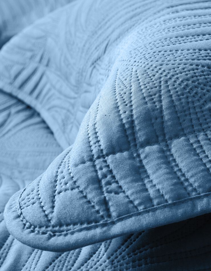Couvre-lit uni matelassé reliéfé "feuillage" (bleu grisé)