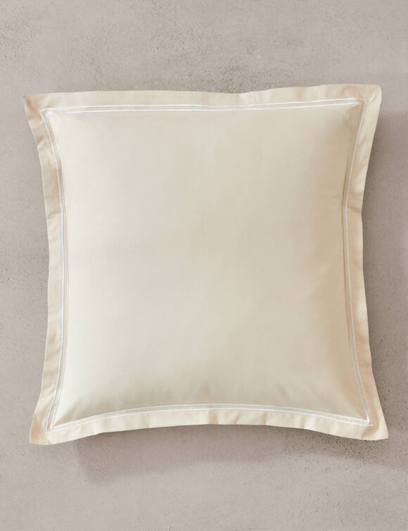 Linge de lit uni double bourdon - percale de coton 80 fils/cm&sup2; (sable / blanc)