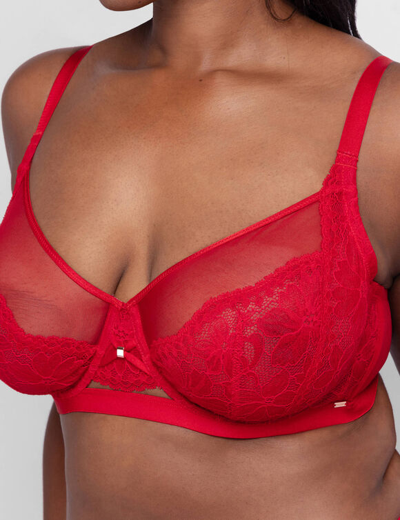Beha in kant en tule Jemma - met beugels (rood)