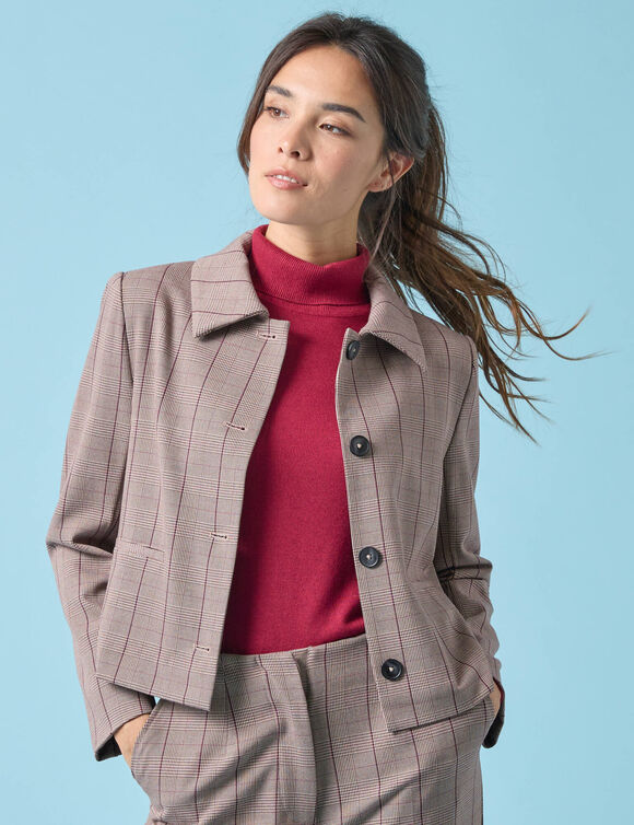 Korte blazer met ruitenprint, kleine lengtes  (chocolade)