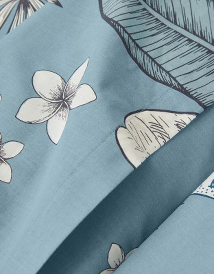 Linge de lit Elyse en coton imprimé fleurs et feuilles de palmes, bleu, hi-res image number 6