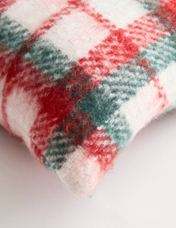 Coussin &eacute;cossais tiss&eacute;-teint (&eacute;cru / rouge / vert)