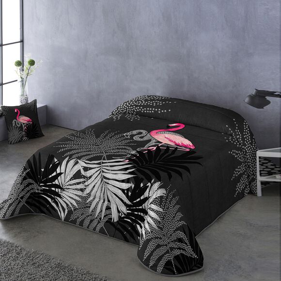 Couette imprimée polyester Flamant Rose 200g/m² (noir / rose)