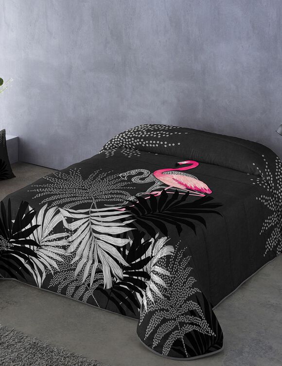 Dekbed in polyester met roze flamingo print, 200g/m2 (zwart / roze)