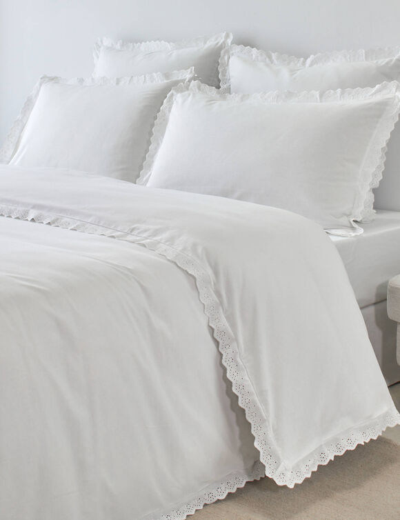 Linge de lit blanc brod&eacute; - coton 57 fils/cm&sup2; (blanc)