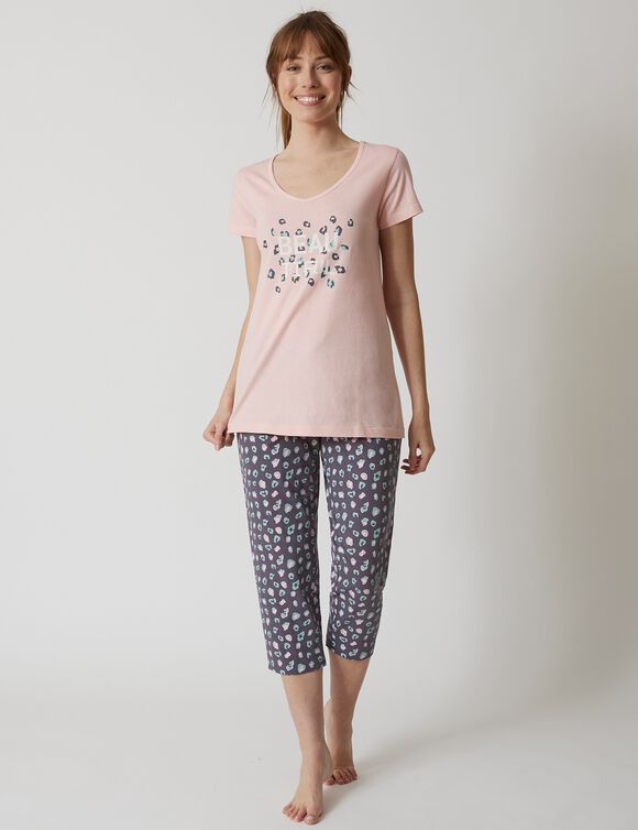 T-shirt met korte mouwen in effen katoen geplaatste "Beautiful" print (roze)