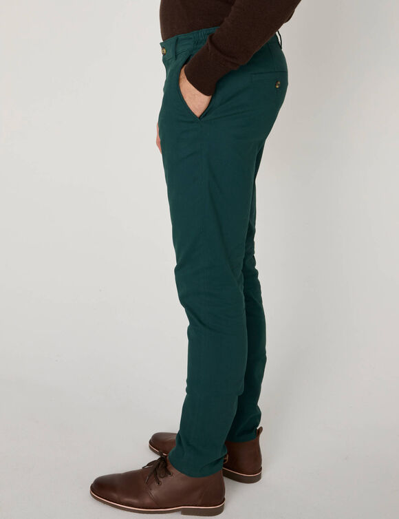 Pantalon chino &eacute;lastiqu&eacute; c&ocirc;t&eacute;s (vert fonc&eacute;)