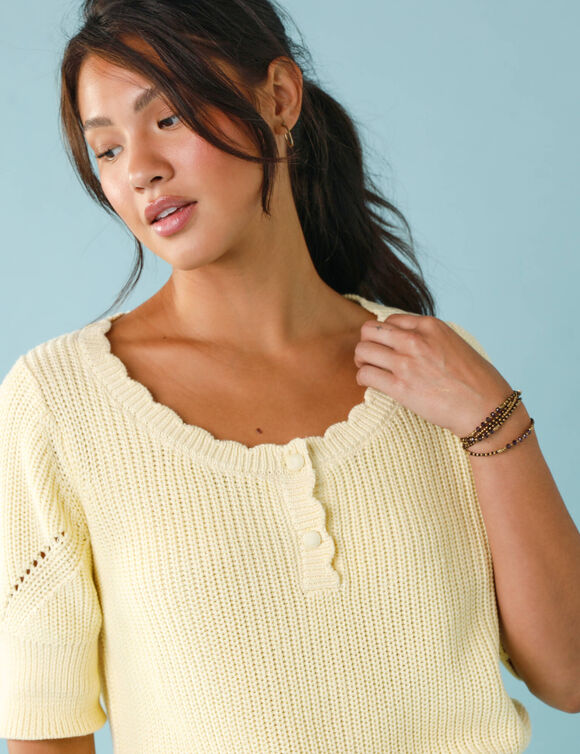 Trui voor Kleine Lengtes met ronde hals en knopen (lichtgeel)