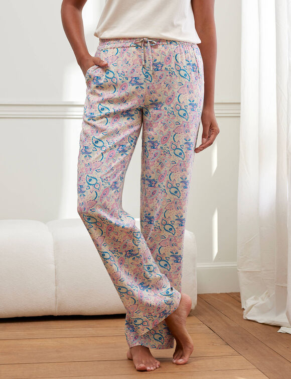 Pyjamabroek met kasjmierprint (ecru / roze)