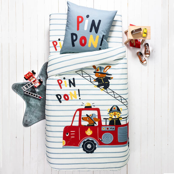 Bedlinnen voor kinderen met brandweermotieven, in katoen (hemelsblauw)