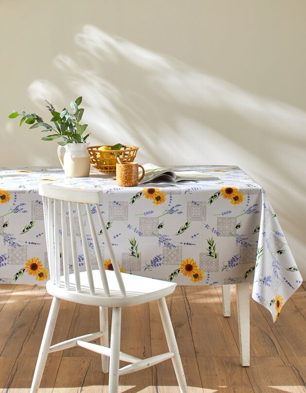 Tafellaken in toile cirée met lavendelprint (grijs / blauw)