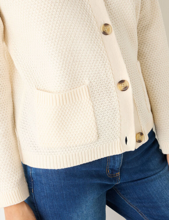 Gilet boutonné manches longues, maille fantaisie (écru)