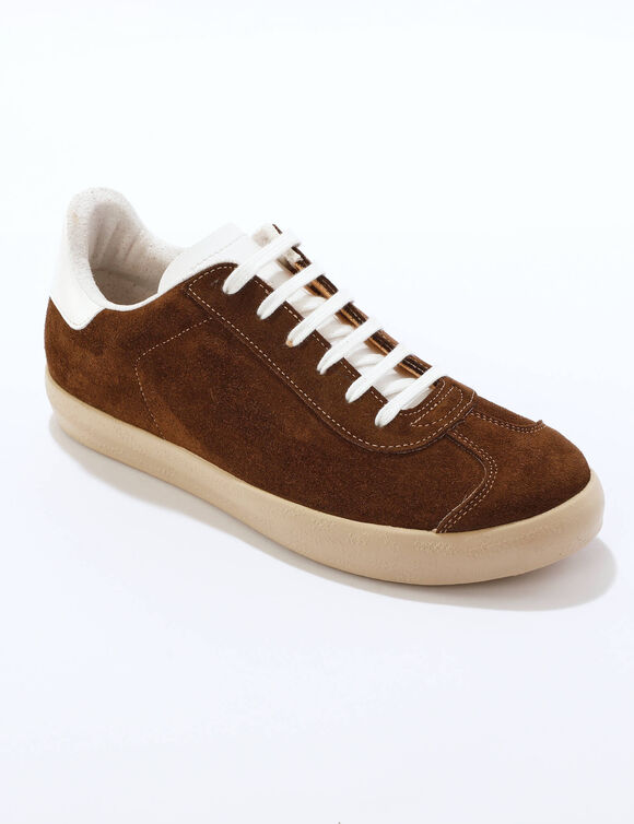 Vintage sneakers in splitleer, gekleurd (chocolade)