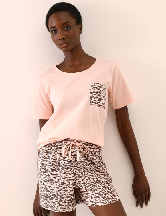 Pyjama short imprim&eacute; z&egrave;bre (rose / taupe)