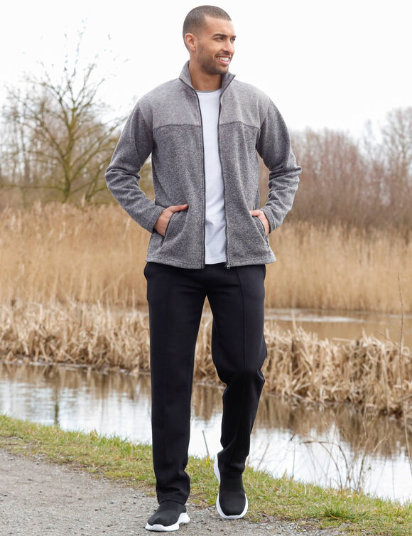 Sweat zipp&eacute; col montant maille doubl&eacute;e molleton (gris chin&eacute;)