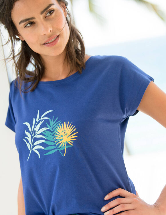 Pyjama T-shirt met tropische print (blauw)