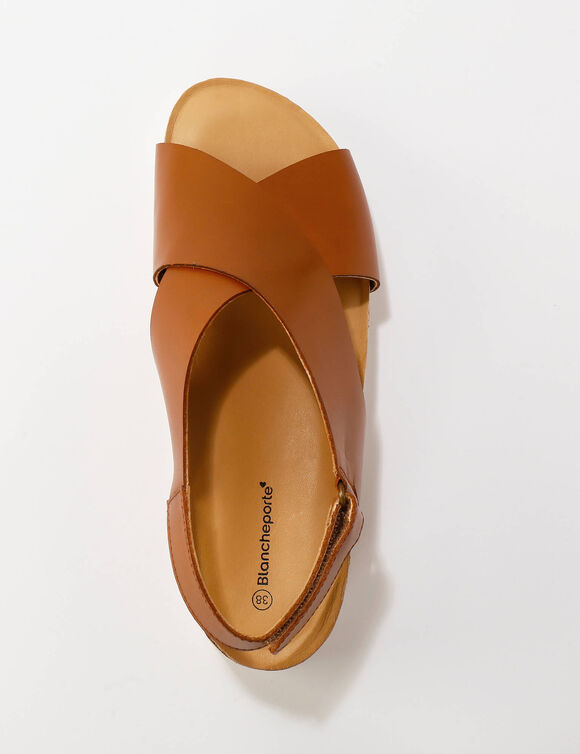 Sandales cuir compensées à brides (caramel)
