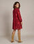 Robe courte col rond, manches 7/8&egrave;me, imprim&eacute; fleurs (bordeaux / rouge)
