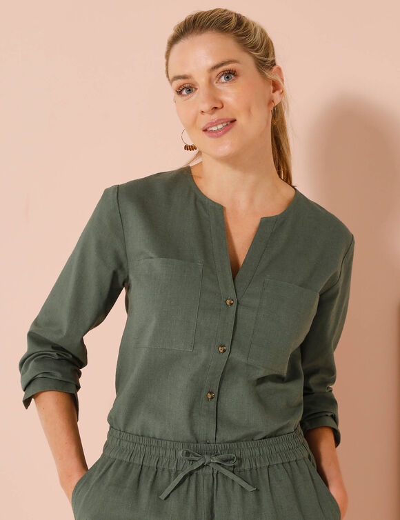 Chemise unie, mélange coton-lin (bronze)