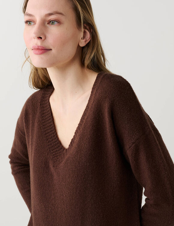 Pull tunique col V (chocolat)