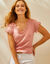 Effen T-shirt met V-hals en macramé (rozenhout)