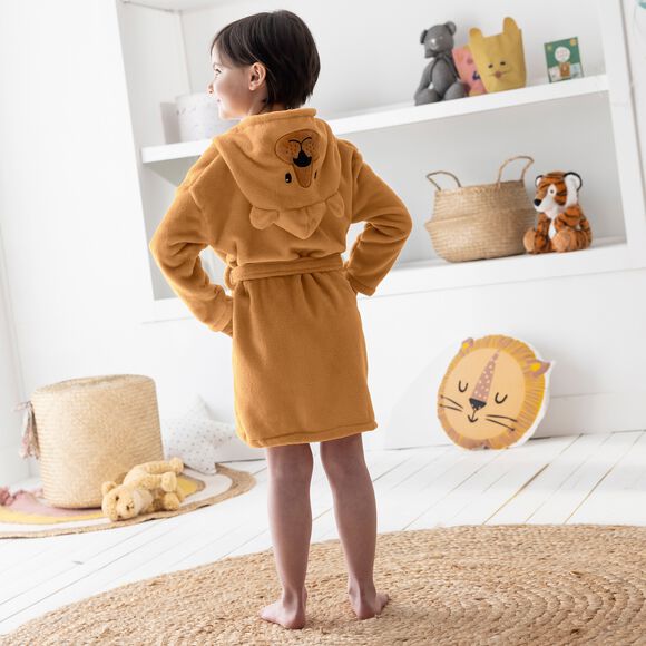 Peignoir de bain enfant ours à capuche microfibre toute douce (taupe)