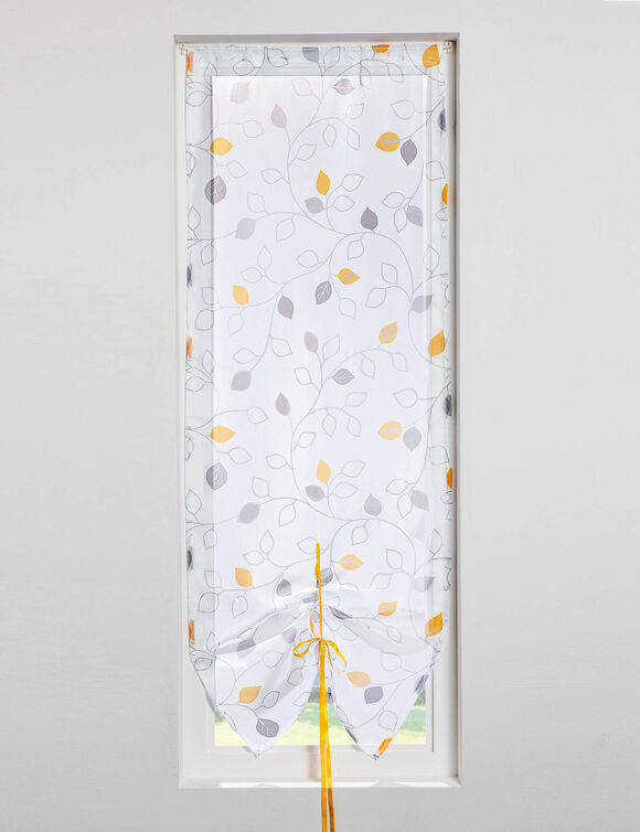 Store vitrage clairi&egrave;re voile imprim&eacute; feuilles (jaune)