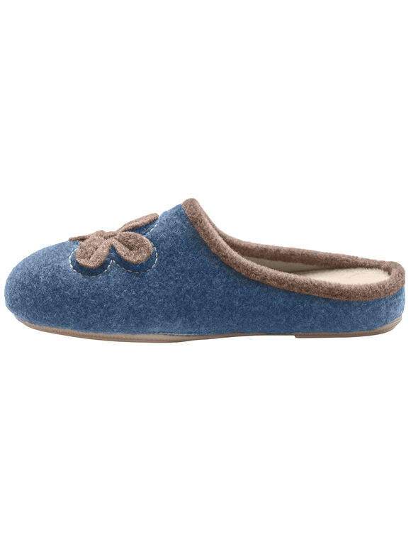 Chaussons mules fleur appliquée - largeur confort (bleu indigo)
