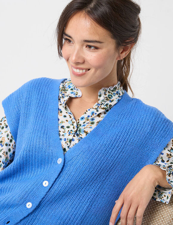 Mouwloos vest met knopen, patenttricot (lavendelblauw)