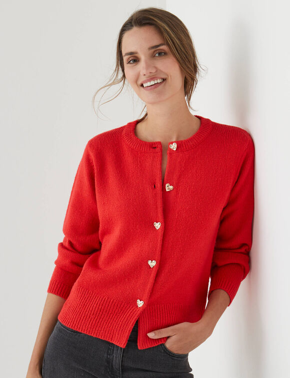 Vest met hartvormige knopen, van gebreid materiaal (rood)
