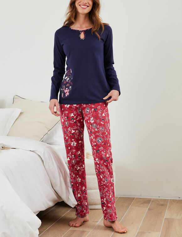 Pantalon pyjama imprim&eacute; floral (rouge / marine)