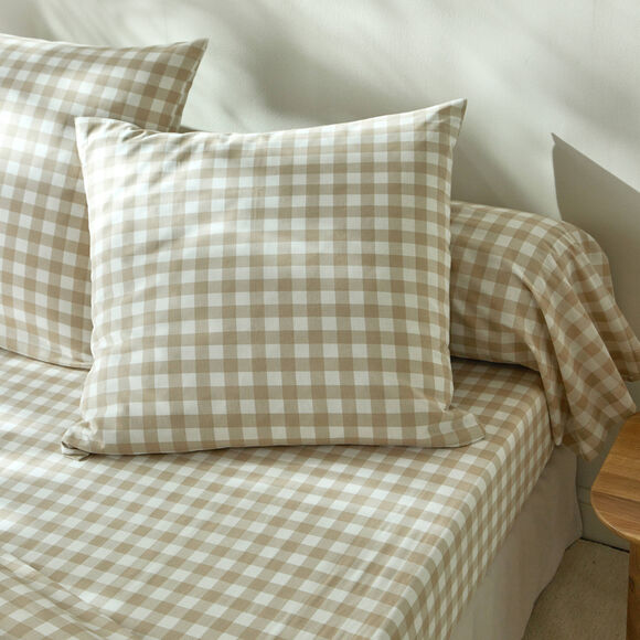 Linge de lit Lou imprimé carreaux - en coton (beige)