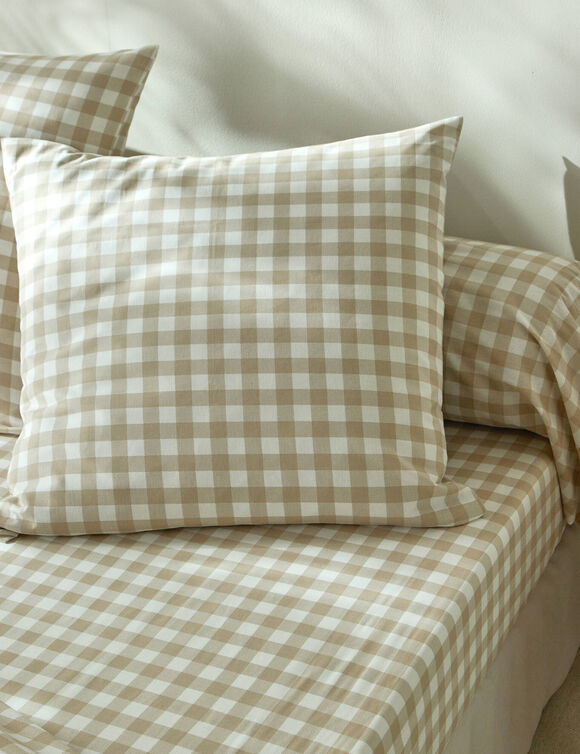 Bedlinnen Lou met ruitenprint - in katoen (beige)