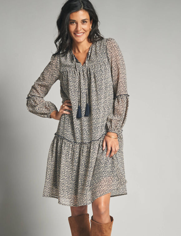 Robe en voile imprimé (marine / beige)