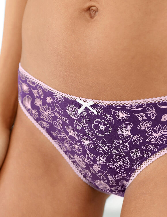 Katoenen slip met geassorteerde bloemenmotieven - Set van 4 (pruim / roze)