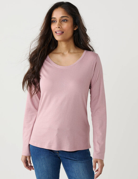 T-shirt col rond manches longues uni (rose parm&eacute;)
