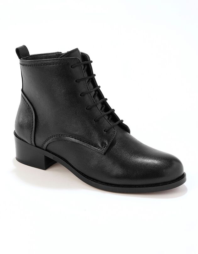 Comfortabele leren bottines met veters (zwart)