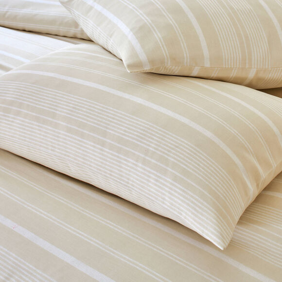 Linge de lit Sacha imprim&eacute; ray&eacute; - coton 52 fils/cm&sup2; (beige)
