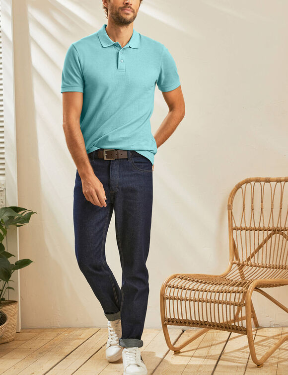 Polo uni maille piqu&eacute;e manches courtes (vert d'eau)